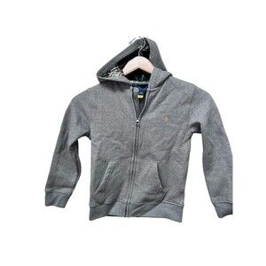 Polo Ralph Lauren Boys Gray Fleece Full-Zip Front Hoodie Sz 7 Plaid Hooded